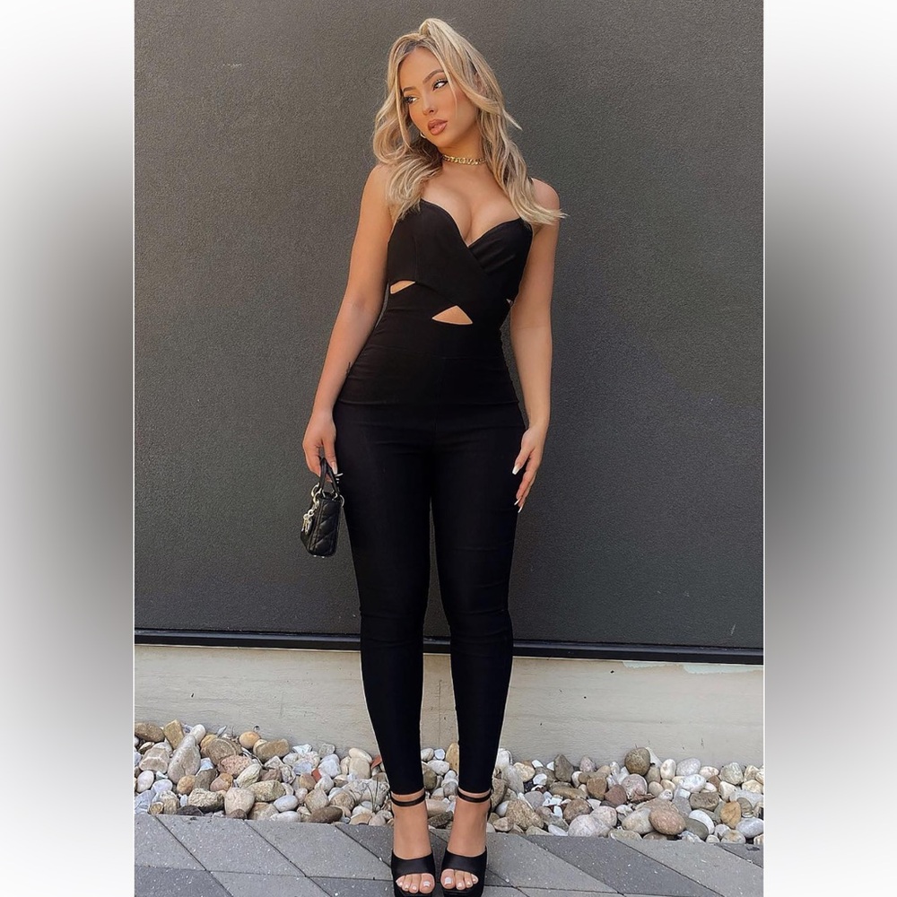 Fashion Nova Sexy Innocence black cut outs skinny leg jumpsuit - Picture 1 of 5